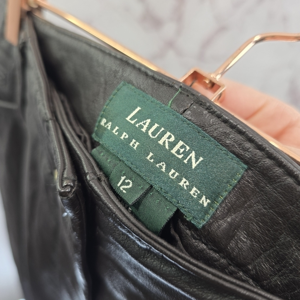LRL Ralph Lauren Pants Womens 12x30 Chocolate Brown Leather High Rise Straight - Picture 3 of 11